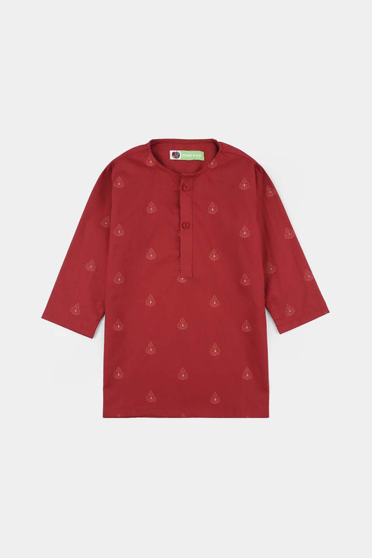 Infant Boys Cotton Poplin 3-Piece Suit (Rung Saz) - Red