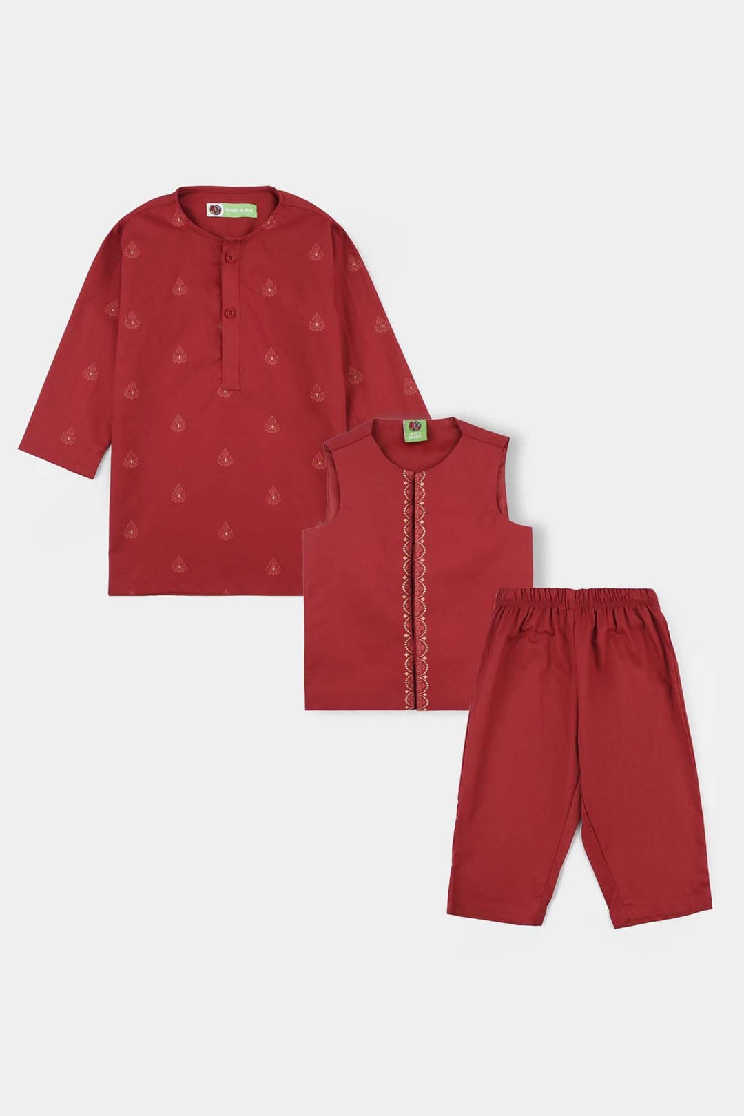 Infant Boys Cotton Poplin 3-Piece Suit (Rung Saz) - Red