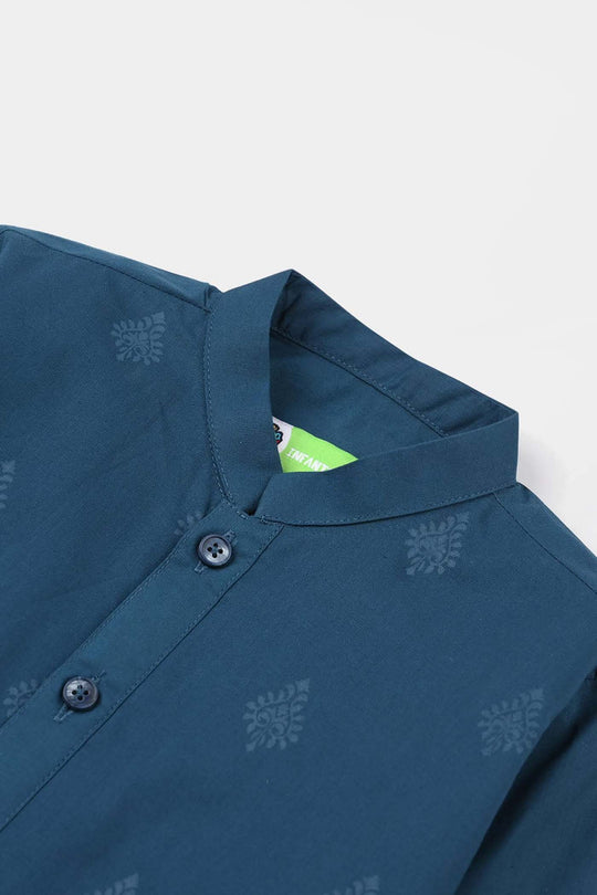 Infant Boys Cotton Poplin Printed Kurta - Green