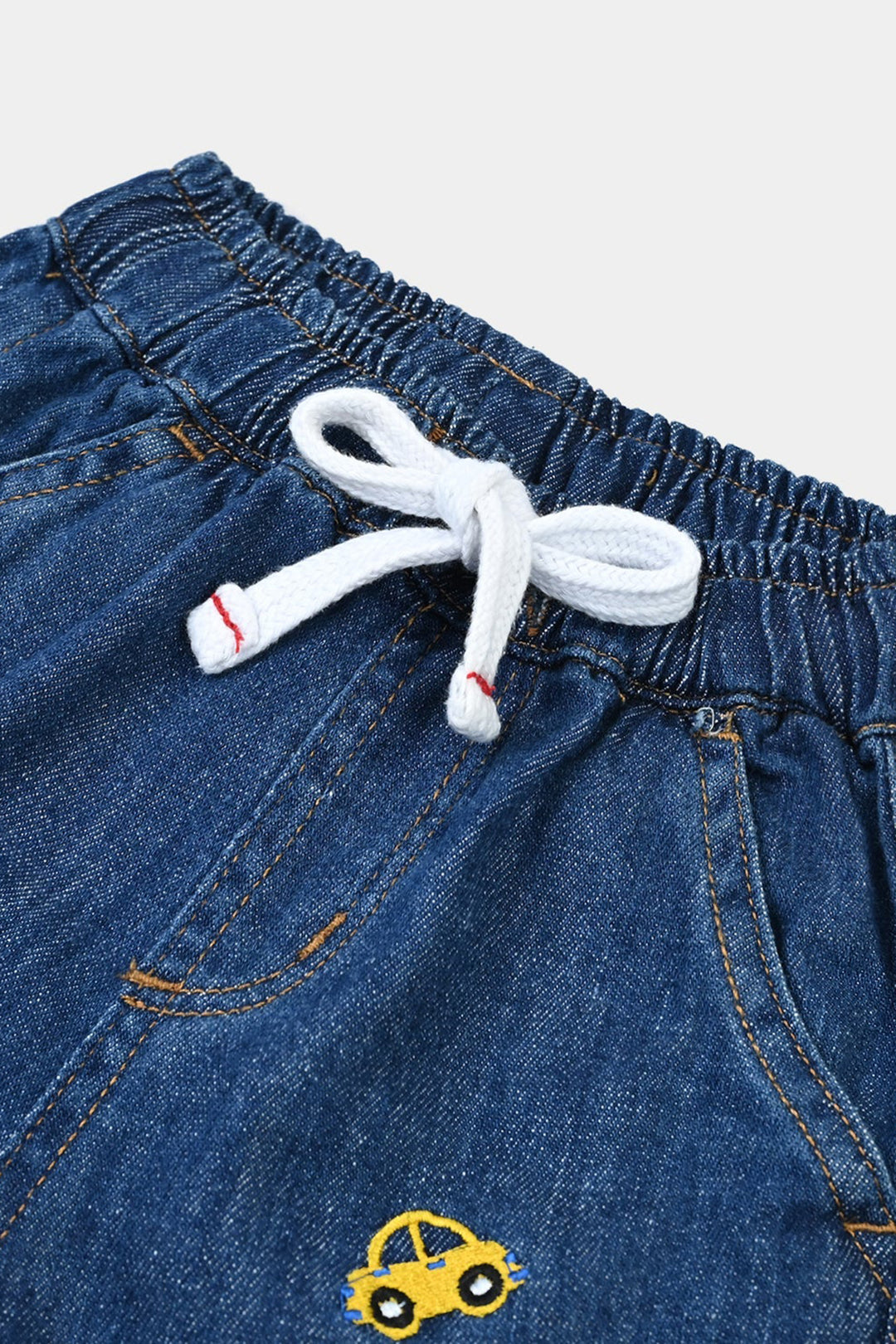 Infant Boys Denim Rigid Shorts Embroidered Cars - Mid Blue