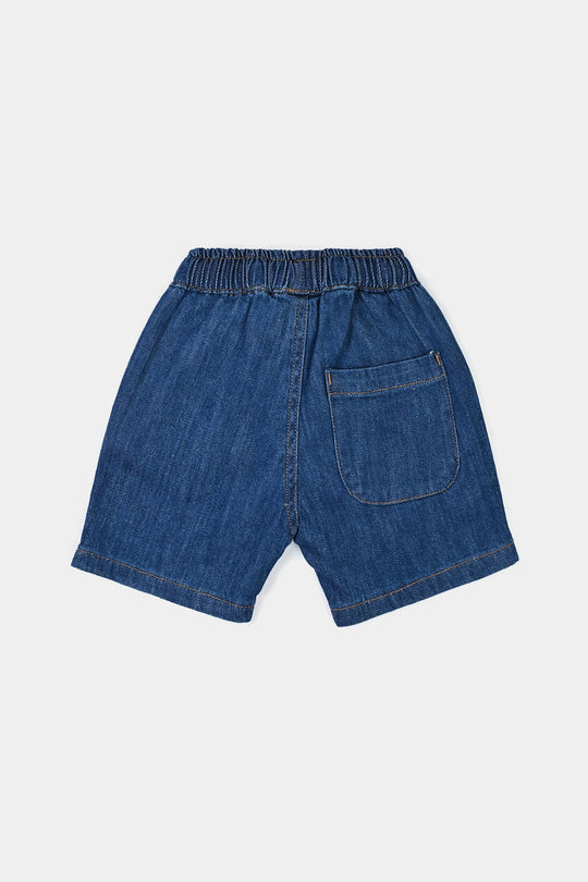 Infant Boys Denim Rigid Shorts Embroidered Cars - Mid Blue
