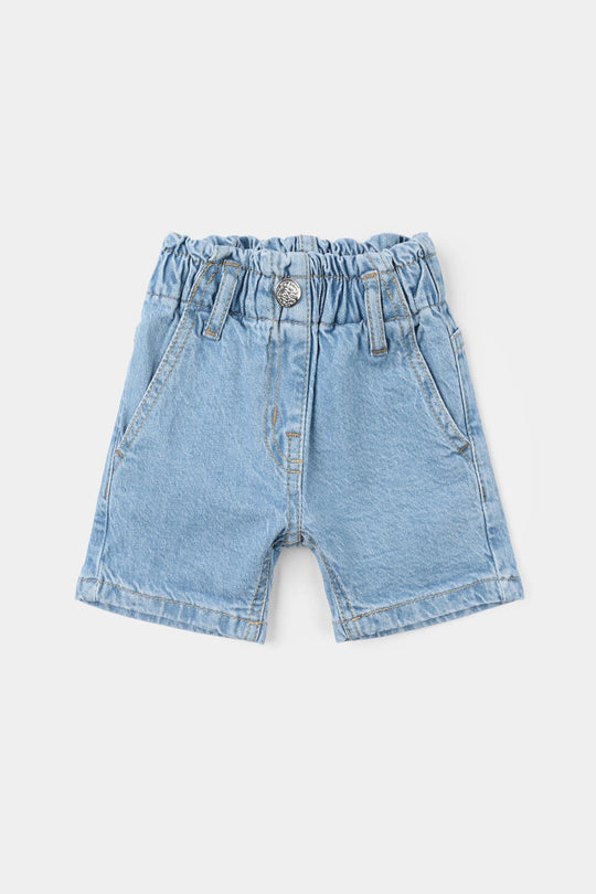 Girls Denim Rigid Printed Shorts - Light Blue