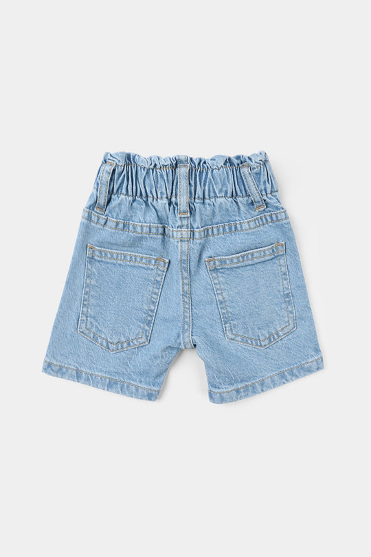 Girls Denim Rigid Printed Shorts - Light Blue