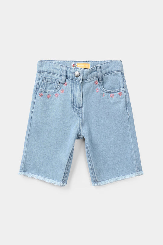 Girls Denim Rigid Shorts - Light Blue