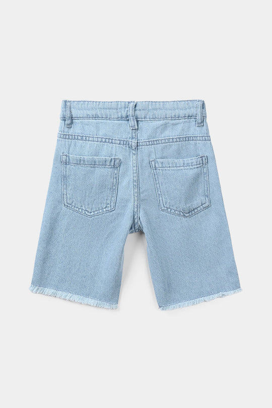 Girls Denim Rigid Shorts - Light Blue