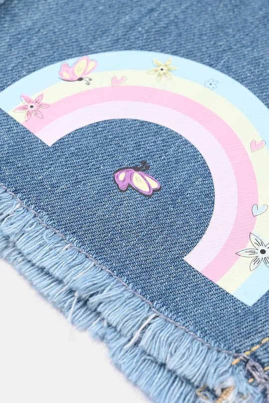 Girls Denim Rigid Shorts - Mid Blue