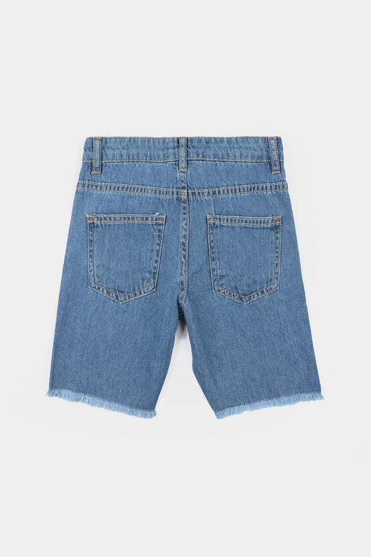 Girls Denim Rigid Shorts - Mid Blue