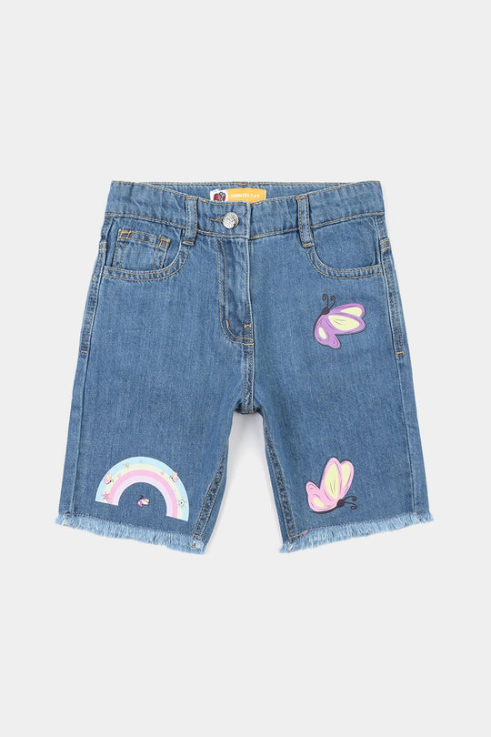 Girls Denim Rigid Shorts - Mid Blue