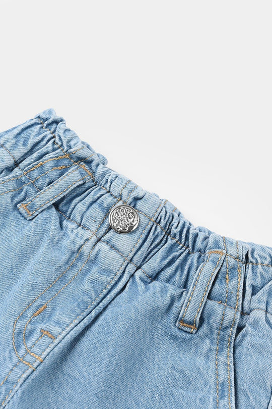 Infant Girls Denim Rigid Shorts - Light Blue