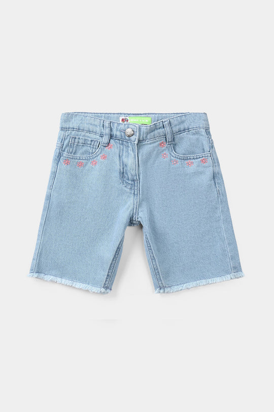 Infant Girls Denim Rigid Shorts - Light Blue