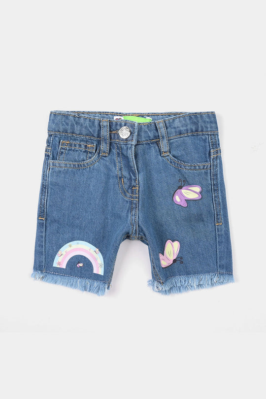Infant Girls Denim Rigid Shorts (Butterfly) - Mid Blue