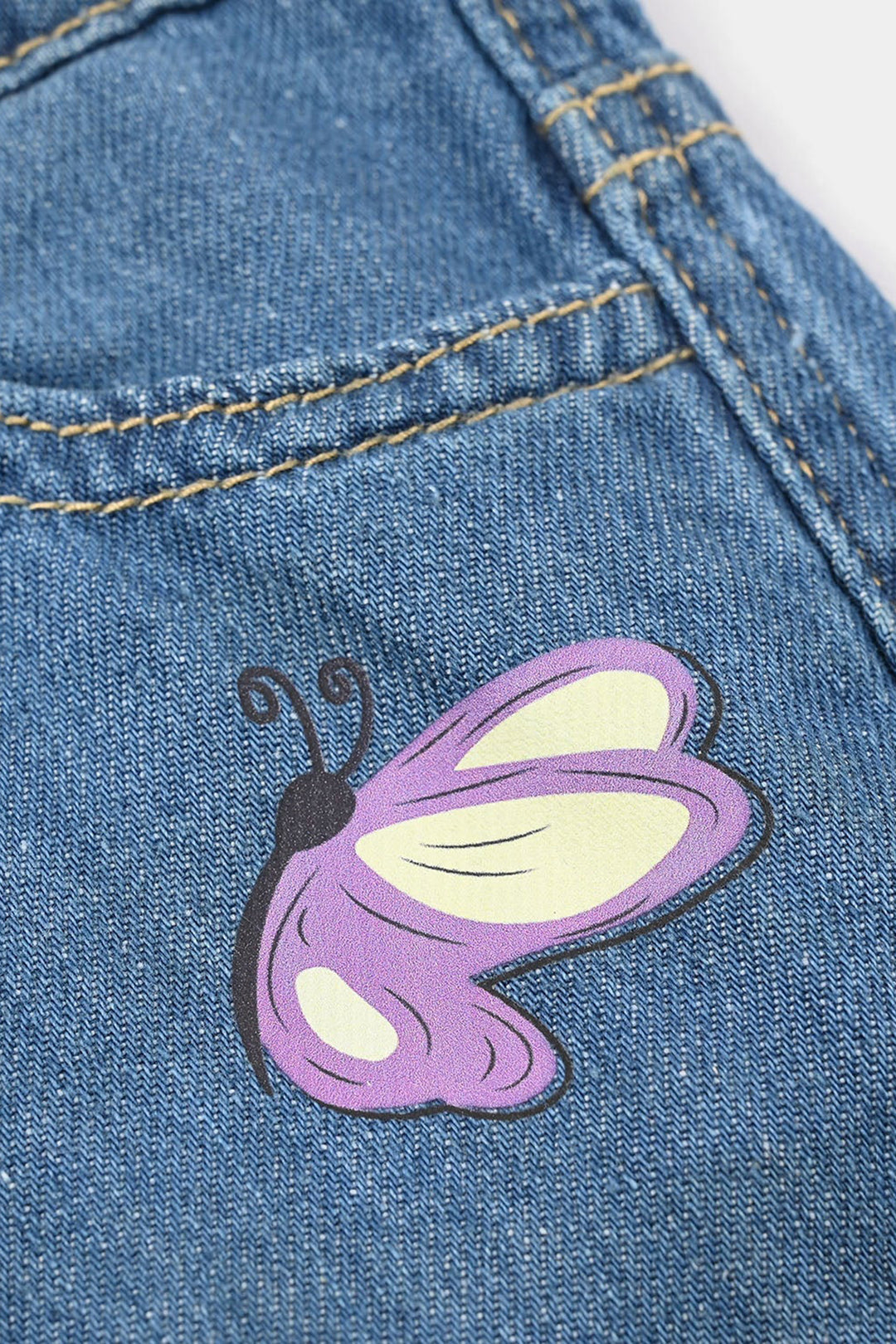 Infant Girls Denim Rigid Shorts (Butterfly) - Mid Blue
