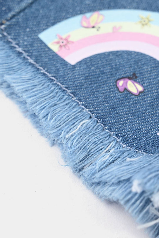 Infant Girls Denim Rigid Shorts (Butterfly) - Mid Blue
