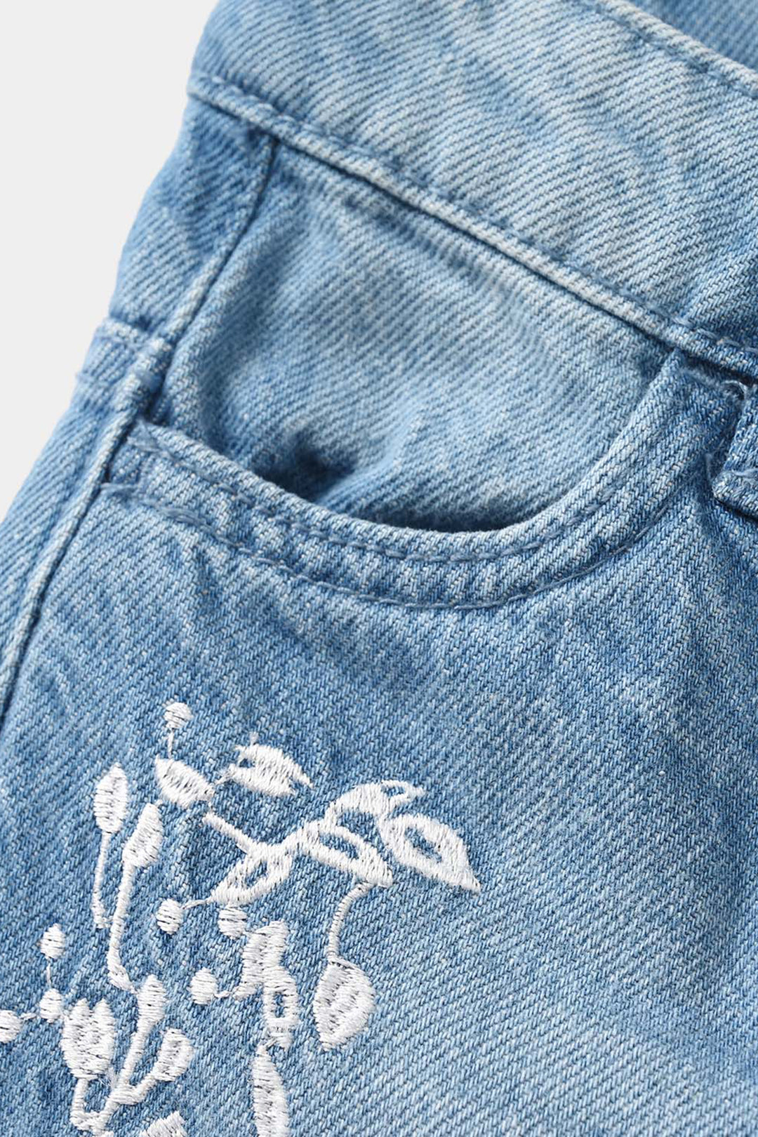 Girls Denim Viscose Pants Leafs - Mid Blue