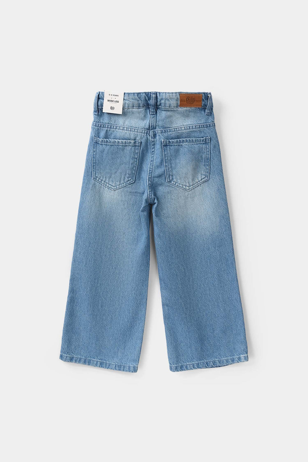 Girls Denim Viscose Pants Leafs - Mid Blue