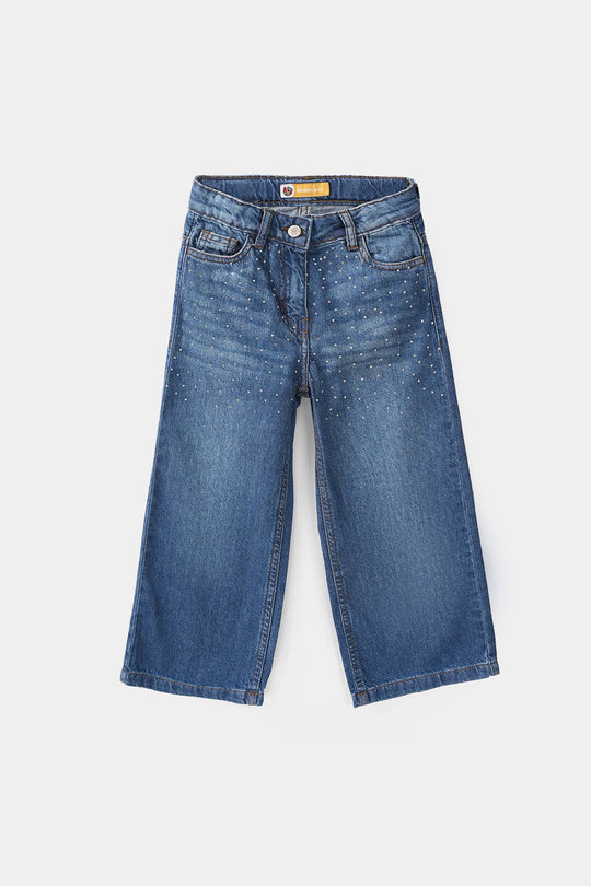Girls Denim Viscose Pants (Pearl) - Dark Blue