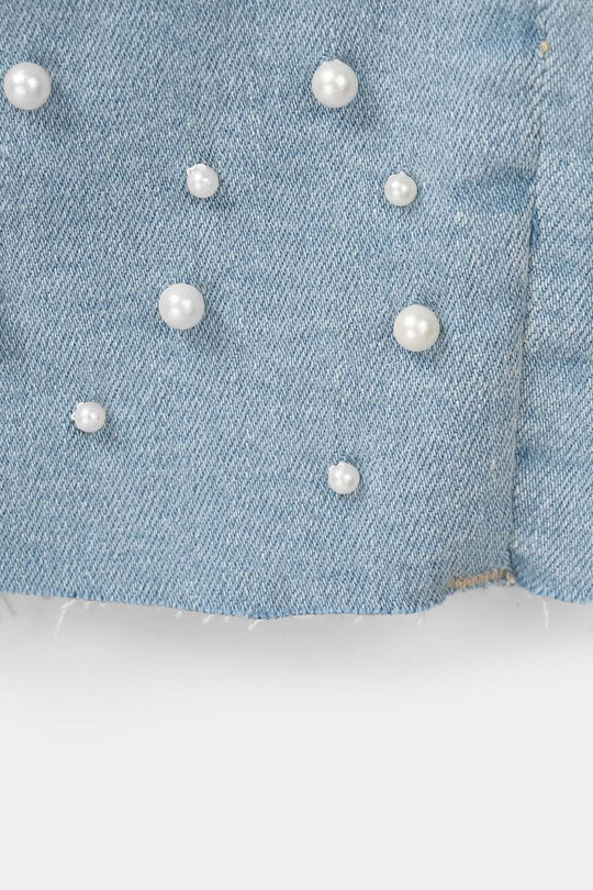 Girls Denim Viscose Pants Raw Pearl - Light Blue