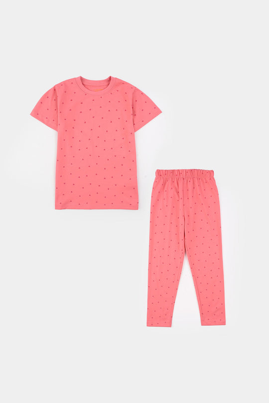 Girls PC Jersey Night Suit - Pink