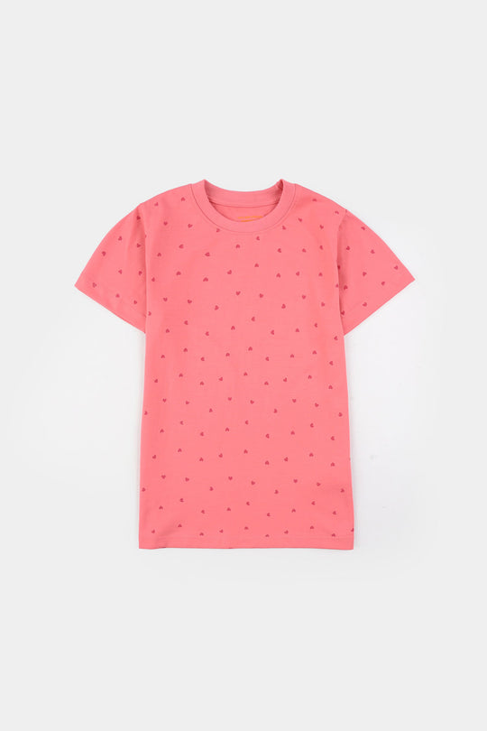 Girls PC Jersey Night Suit - Pink