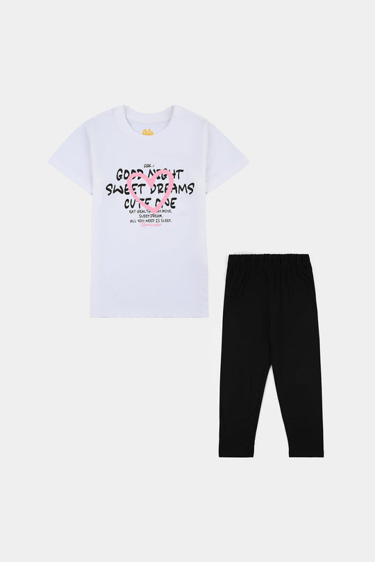 Girls Poly Cotton Jersey Night Suit REMINDER-White