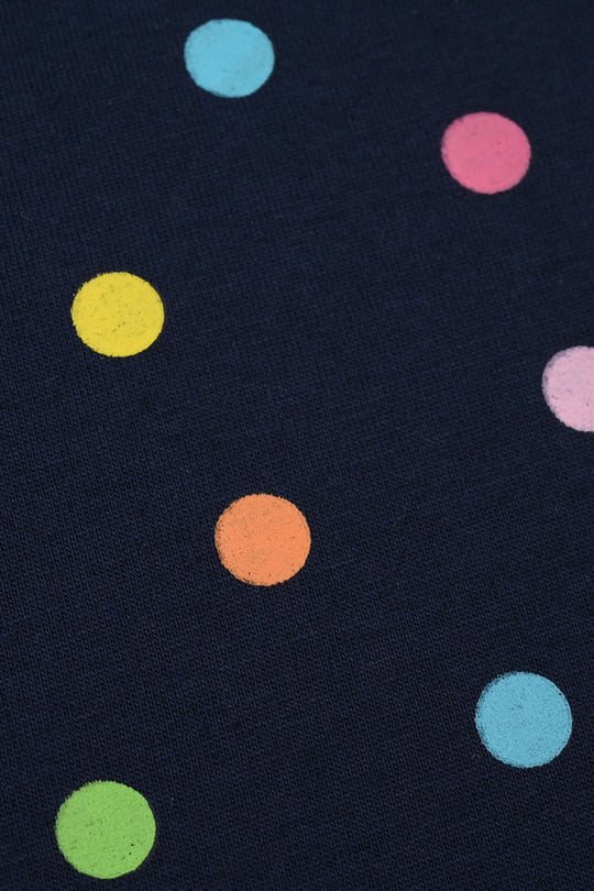 Girls PC Jersey Night Suit (Polka Dots) - Navy Blue