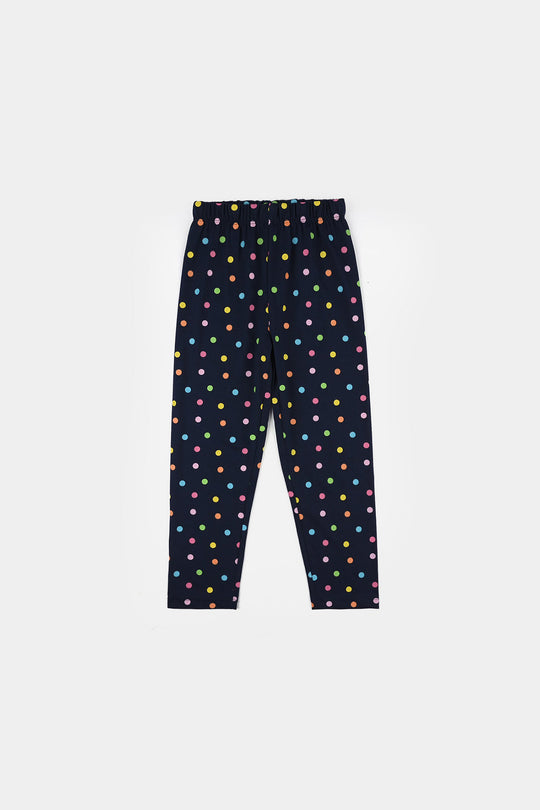 Girls PC Jersey Night Suit (Polka Dots) - Navy Blue
