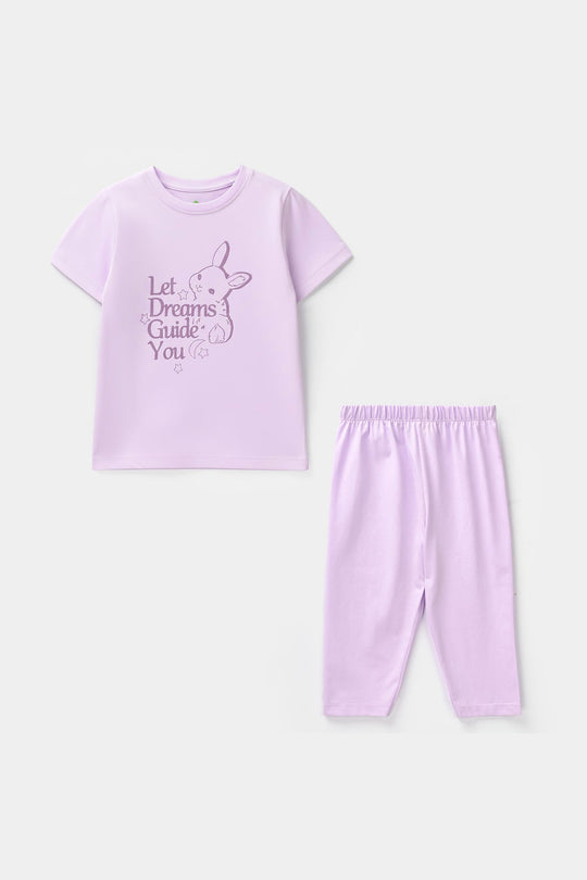 Infant Girls Poly Cotton Jersey Night Suit - Purple
