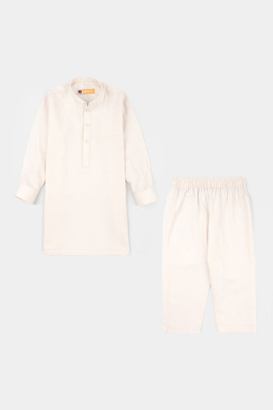 Boys Poly Viscose Kurta Pajama (Overlay) - Off White