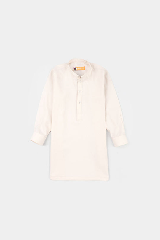 Boys Poly Viscose Kurta Pajama (Overlay) - Off White