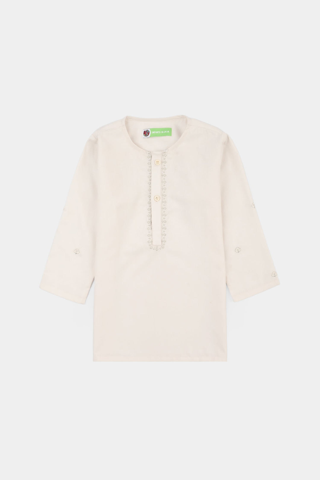 Infant Boys Poly Viscose Kurta Pajama (Flora Motif) - Off White