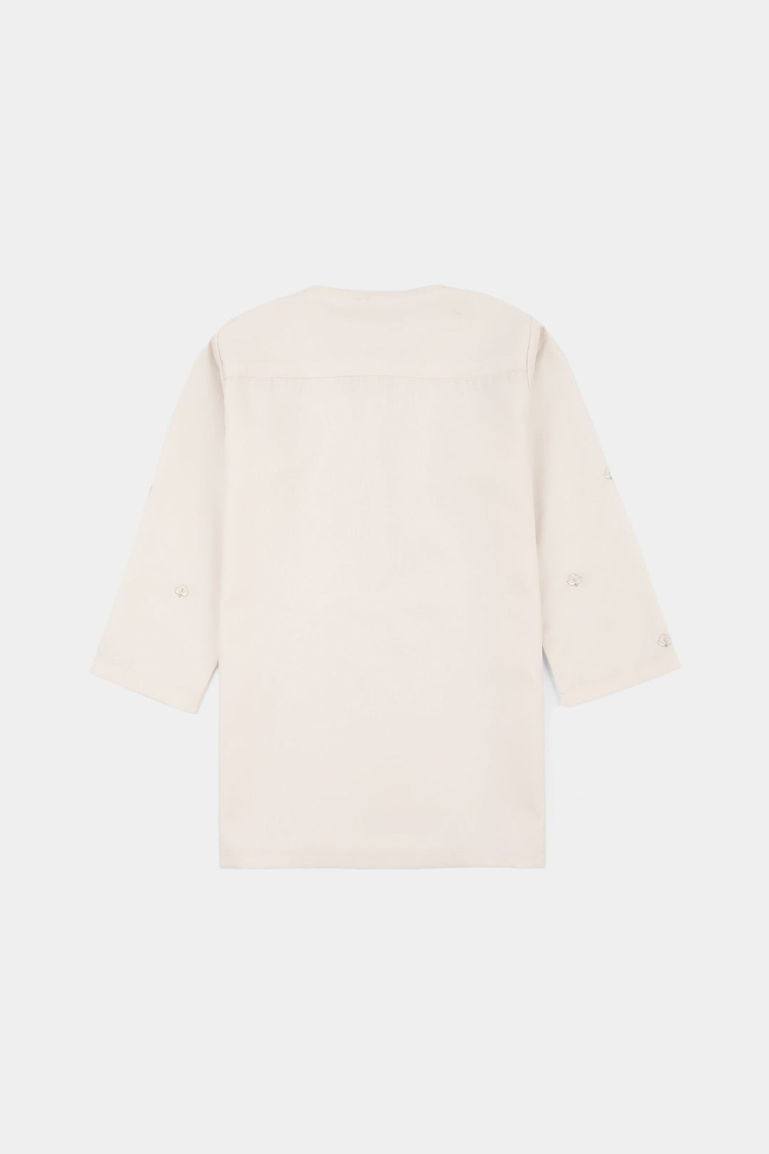 Infant Boys Poly Viscose Kurta Pajama (Flora Motif) - Off White