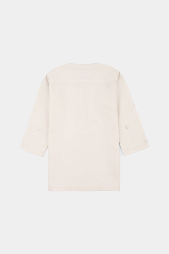 Infant Boys Poly Viscose Kurta Pajama (Flora Motif) - Off White