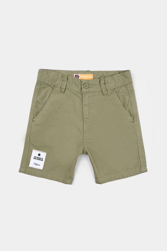 Boys Cotton Twill Shorts - Olive Green