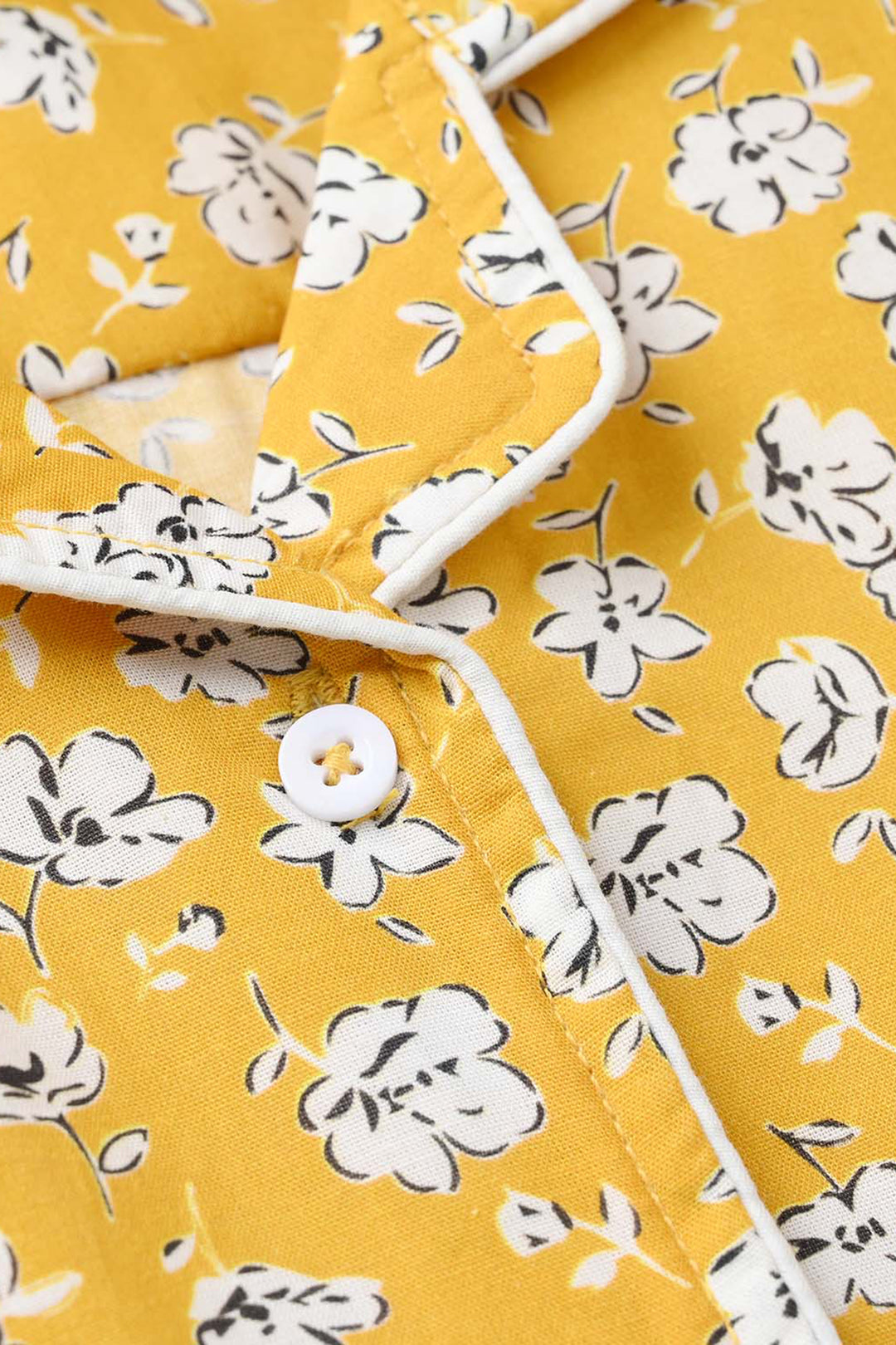 Girls Cotton Nightwear White Floral - Mustard