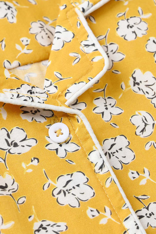 Girls Cotton Nightwear White Floral - Mustard