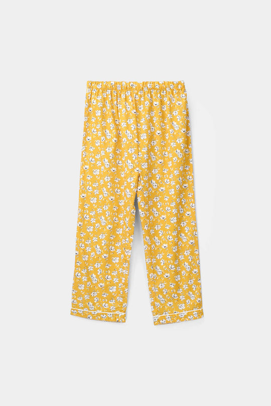Girls Cotton Nightwear White Floral - Mustard