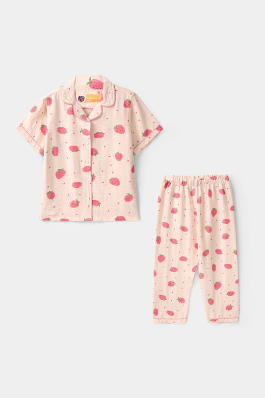 Girls Viscose Nightwear (Strawberry) - Light Pink