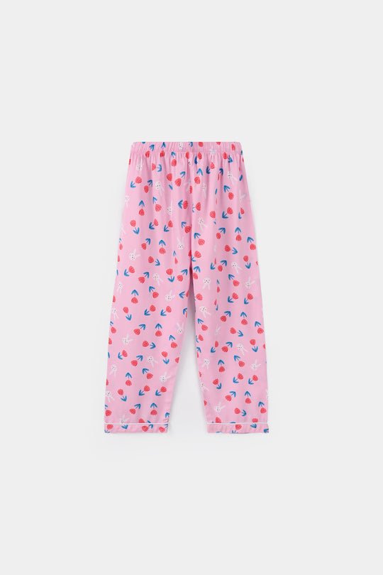 Girls Viscose Nightwear (Rabbit & Flower) - Pink