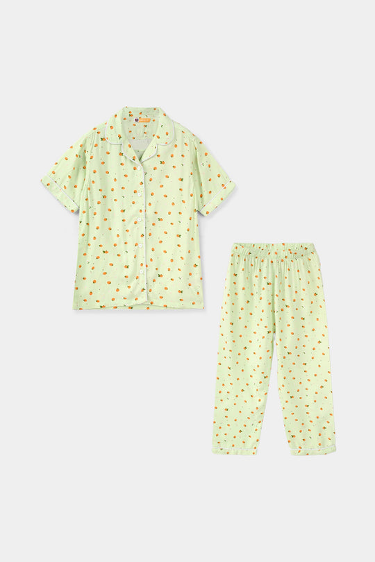 Girls Viscose Nightwear (Strawberries) - Light Green