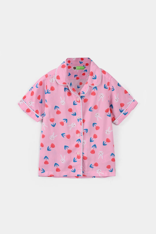 Infant Girls Viscose Nightwear (Rabbit & Flower) - Pink