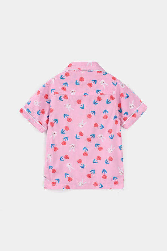 Infant Girls Viscose Nightwear (Rabbit & Flower) - Pink