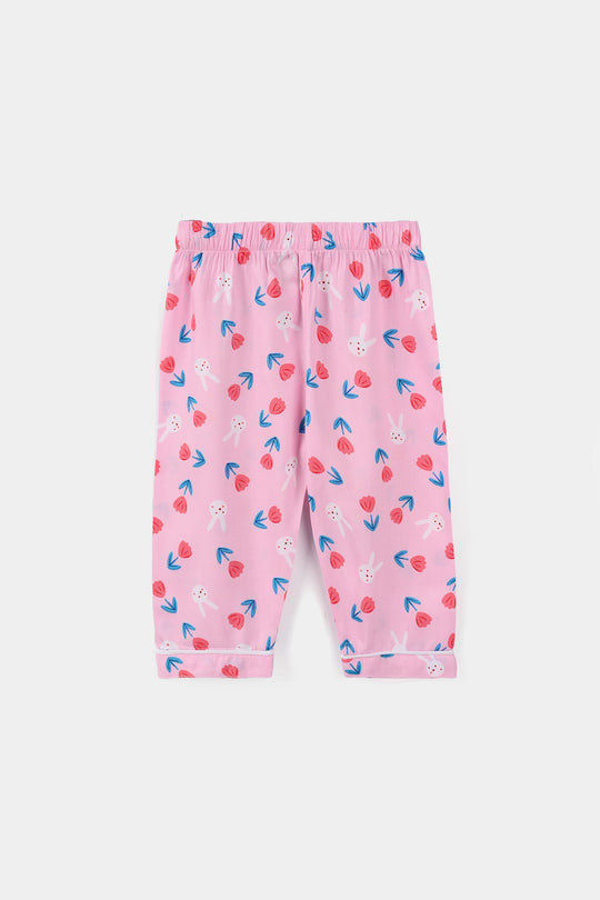 Infant Girls Viscose Nightwear (Rabbit & Flower) - Pink
