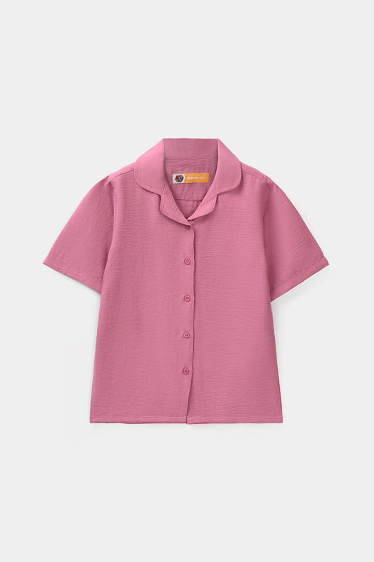 Girls Viscose Woven Basic Night Suit – Pink