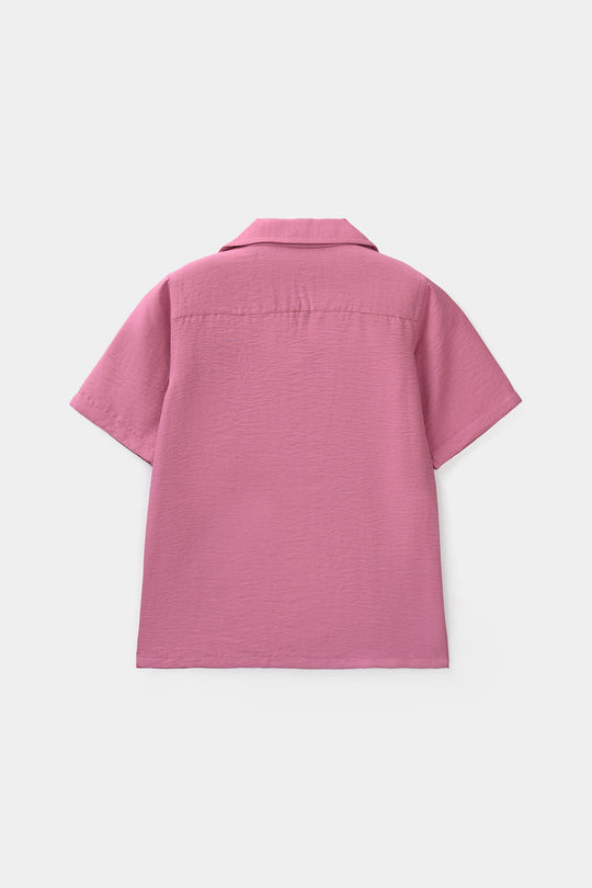Girls Viscose Woven Basic Night Suit – Pink