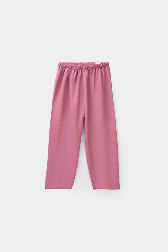 Girls Viscose Woven Basic Night Suit – Pink