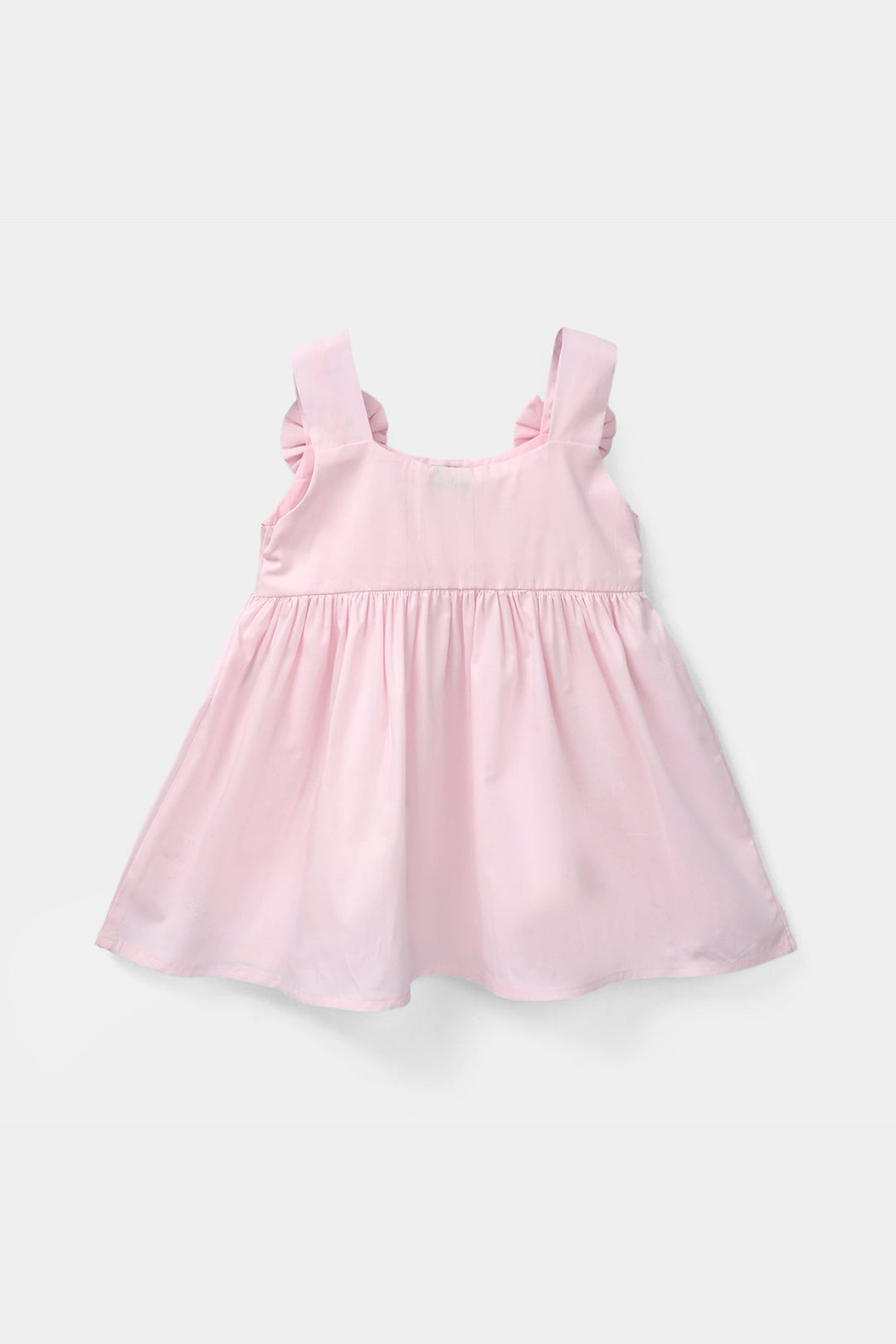 Infant Girls Cotton Embroidered Kurti (Butterfly) - Baby Pink