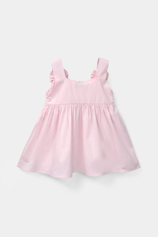Infant Girls Cotton Embroidered Kurti (Butterfly) - Baby Pink