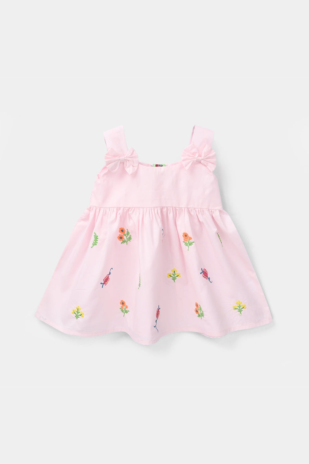 Infant Girls Cotton Embroidered Kurti (Butterfly) - Baby Pink