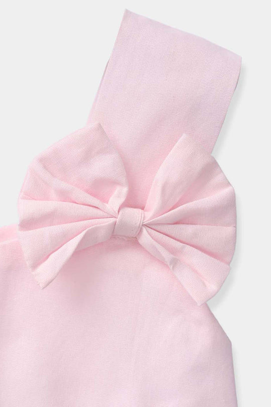 Infant Girls Cotton Embroidered Kurti (Butterfly) - Baby Pink