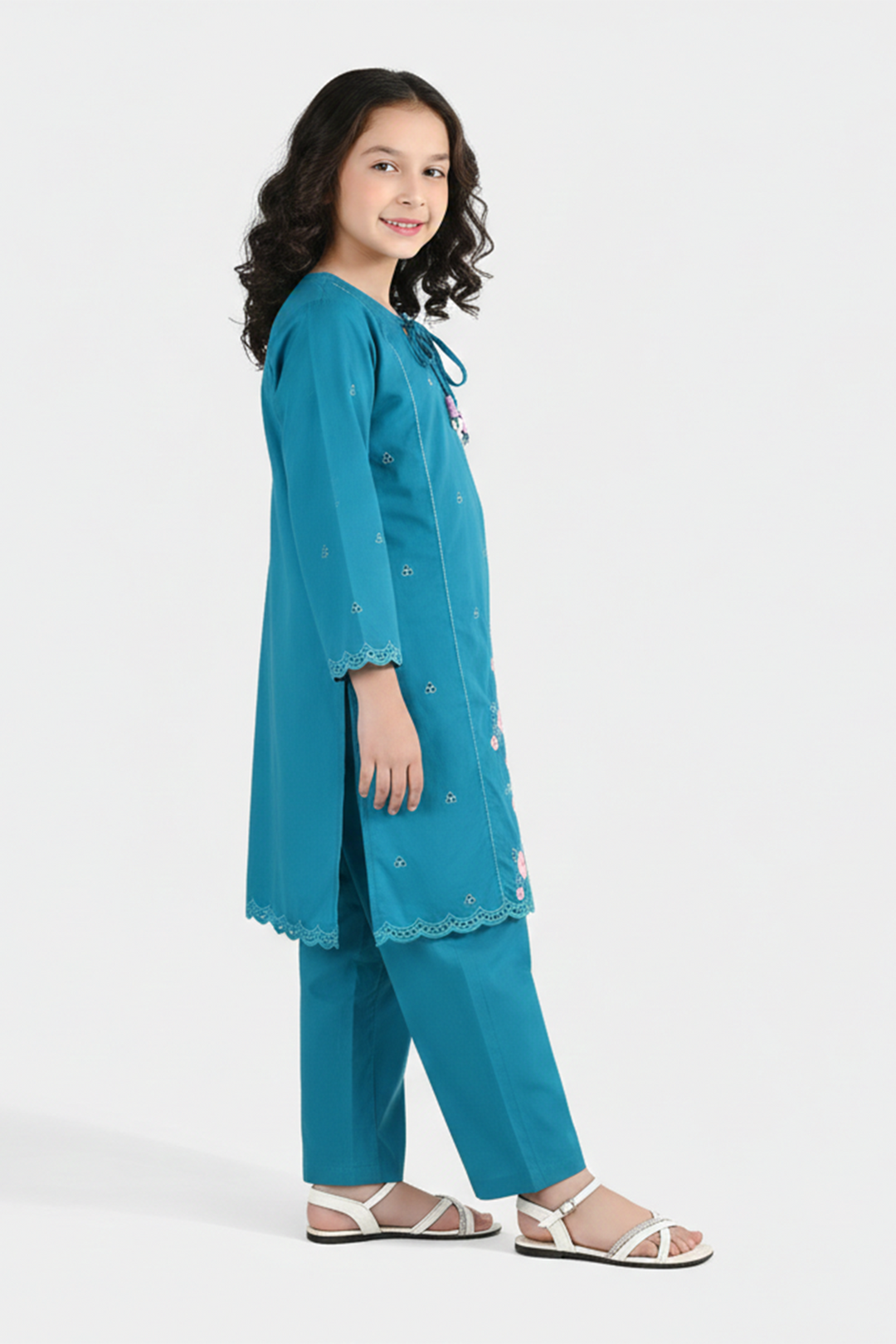 Girls Cotton Embroidery 2Pcs (Safa) - Turquoise
